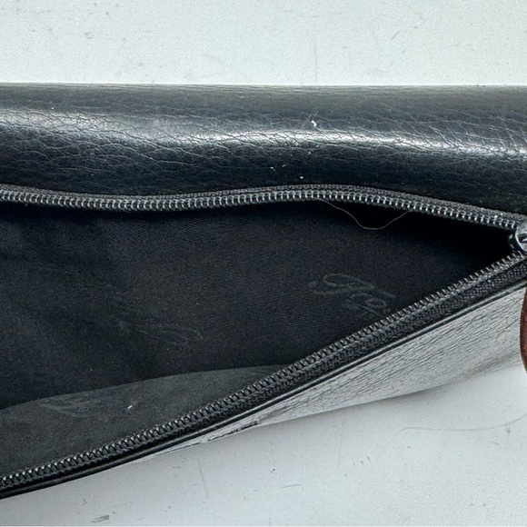 Fossil Black Leather Trifold Wallet Cards Checkbook Brown Trim Vintage - Picture 5 of 10